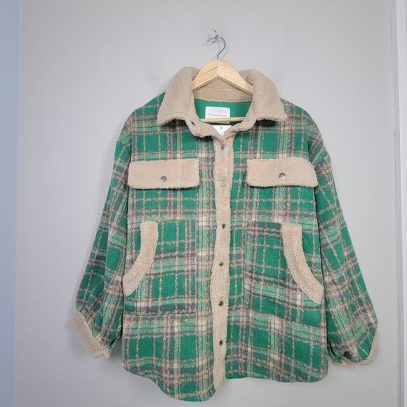 NWT Panache Apparel Womens S Westport Plaid Snap Button Sherpa Trim Jacket Green - Picture 1 of 14